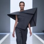 Avant-garde fashion model showcasing asymmetrical and oversized design