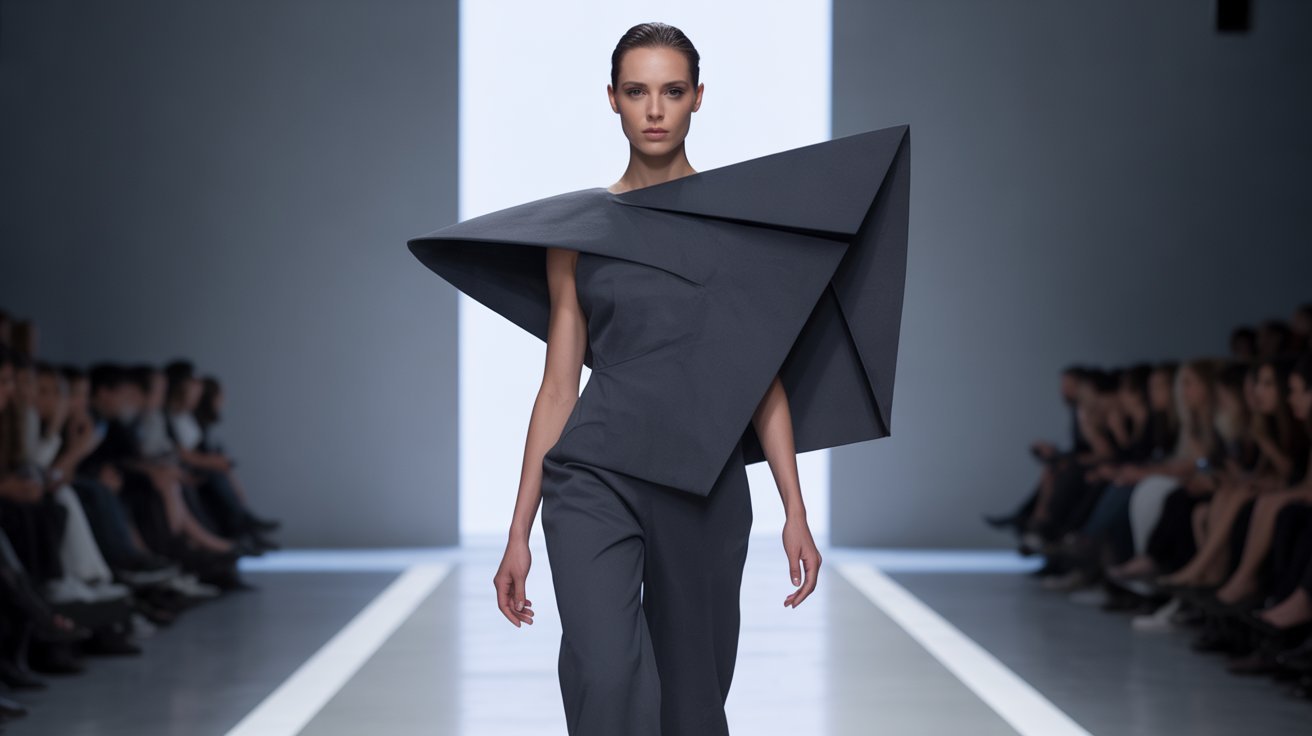 Avant-garde fashion model showcasing asymmetrical and oversized design