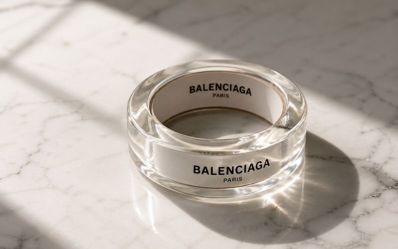 Balenciaga tape bracelet gaffer bangle luxury product shot on marble