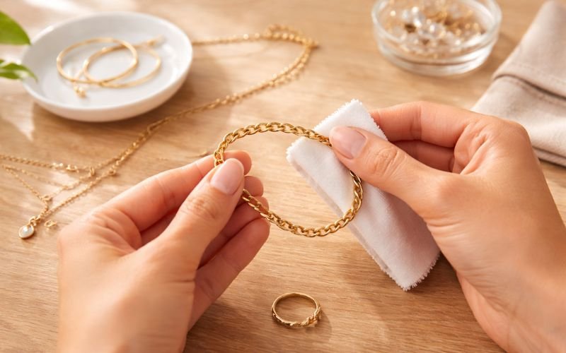 Cleaning a gold permanent bracelet using a microfiber cloth

