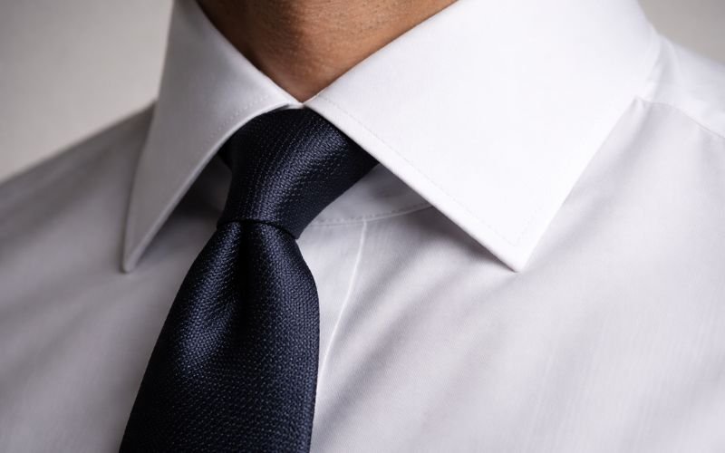White dress shirt showing collar stays for structured professional appearance
