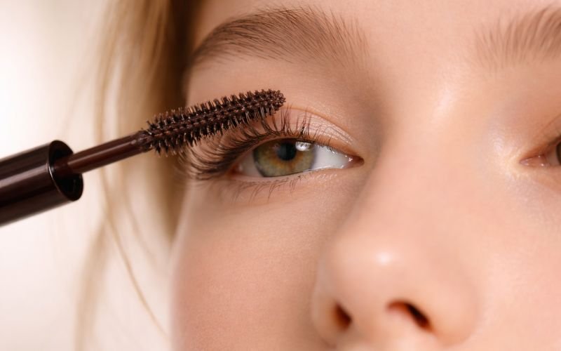 applying mascara to enhance ghost lashes soft natural makeup look
