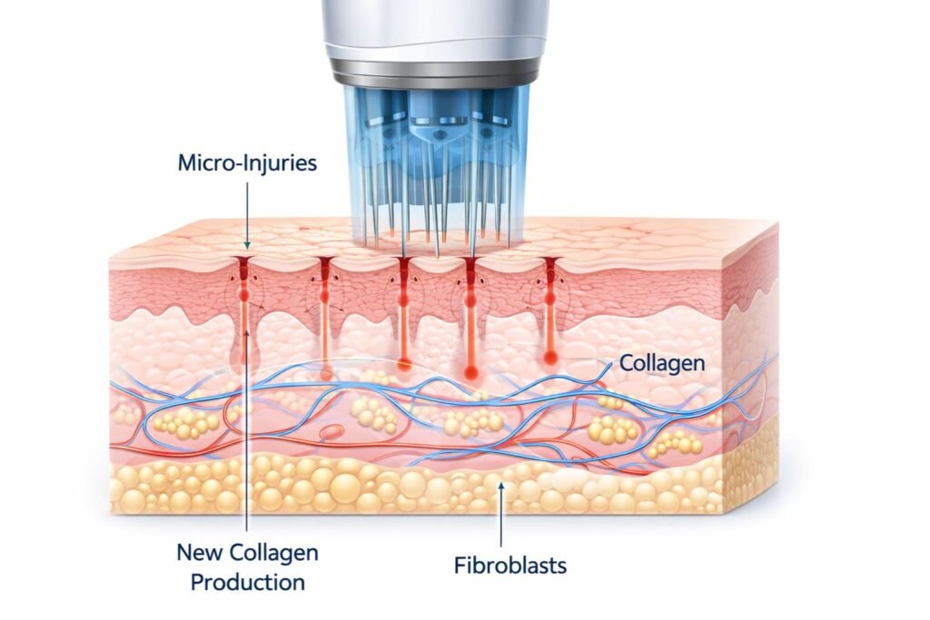 microneedling process collagen induction therapy diagram