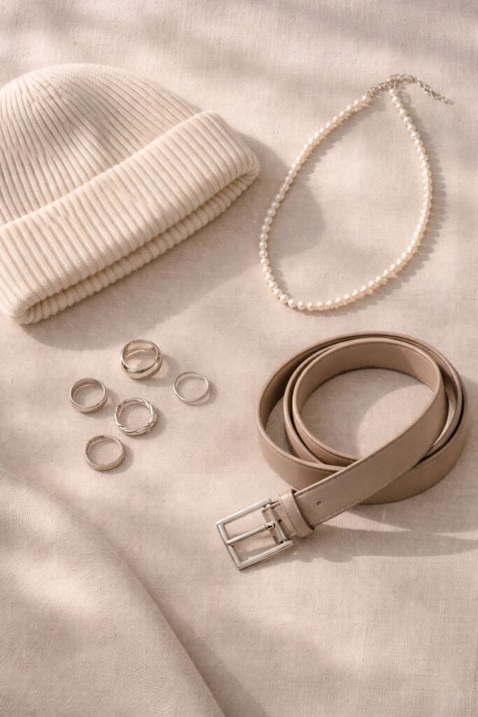 acubi accessories minimal jewelry beanie neutral aesthetic