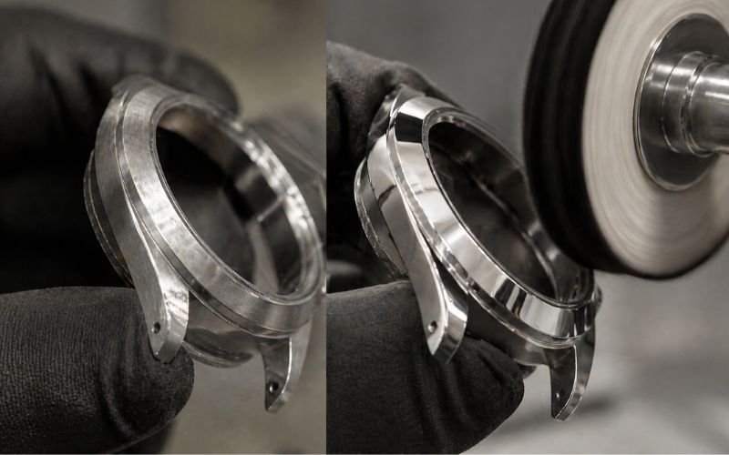 Rolex polishing and refinishing process showing scratch removal
