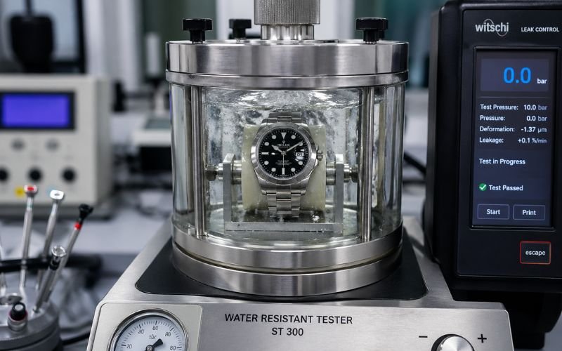 Rolex water resistance testing during servicing
