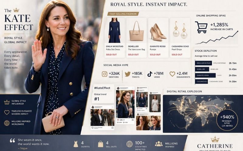 Visualization of Kate Middleton fashion influence causing rapid product sell-outs
