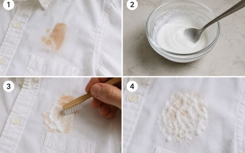 Foundation stain treated with baking soda paste