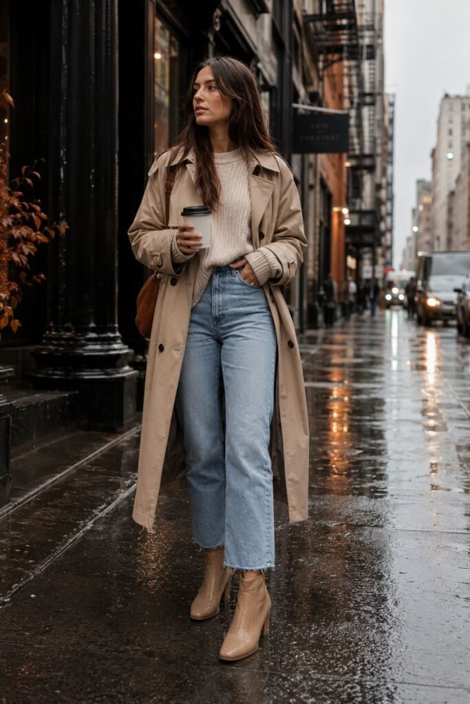 Woman wearing Dolce Vita Women’s Linny H2O fashion boots on a rainy fall city street
