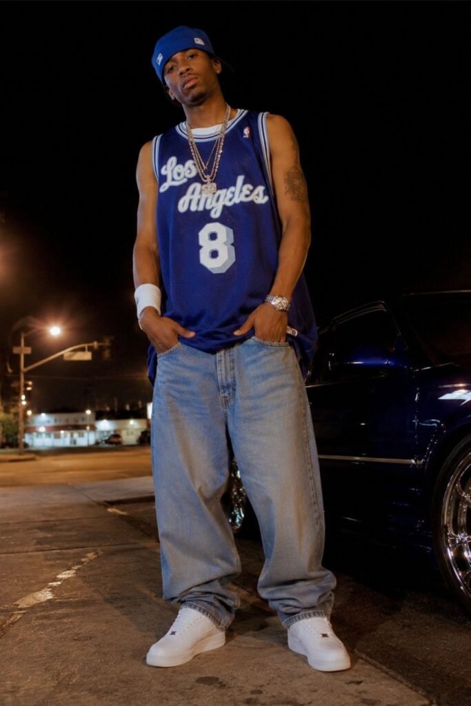 Early 2000s hip-hop fashion outfit for men