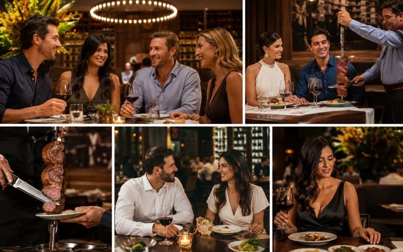 smart casual outfit ideas for men and women at Fogo de Chao dress code restaurant