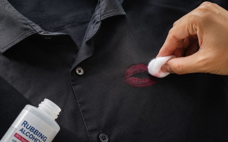 Lipstick stain removal with rubbing alcohol