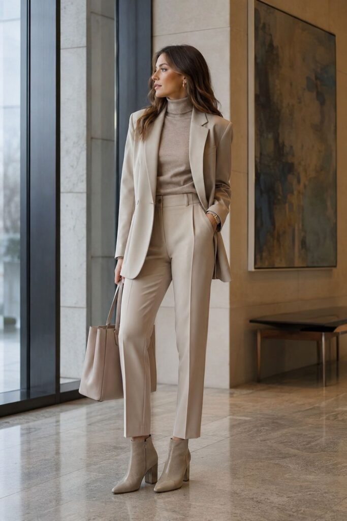 Professional office outfit featuring Dolce Vita Linny H2O fashion boots