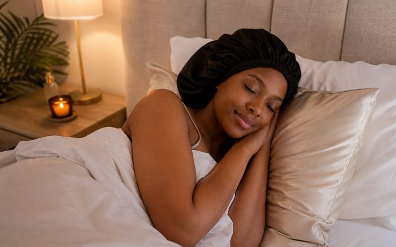 satin bonnet silk pillowcase black hair protection
