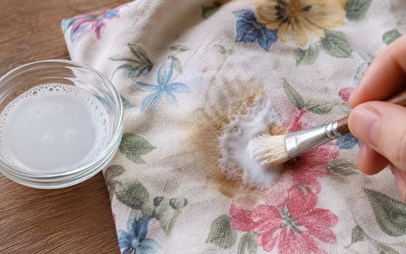 Older foundation stain treated with hydrogen peroxide and detergent