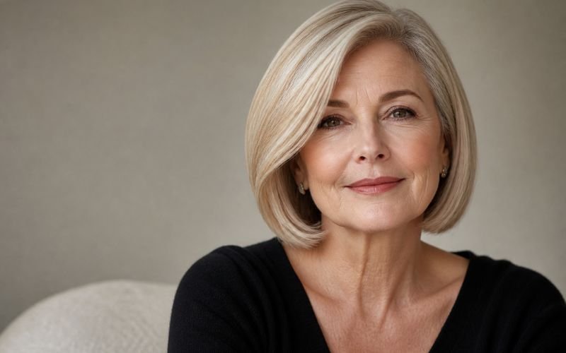 chin length bob hairstyle for older women with fine hair
