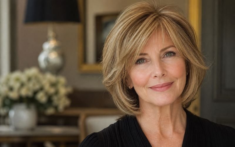 layered bob hairstyle for older women with fine hair
