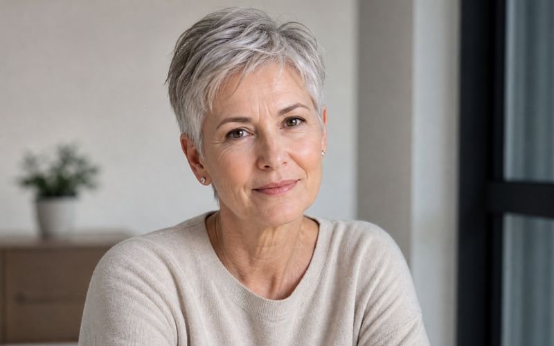 pixie cut hairstyle for 60-year-old woman with fine hair
