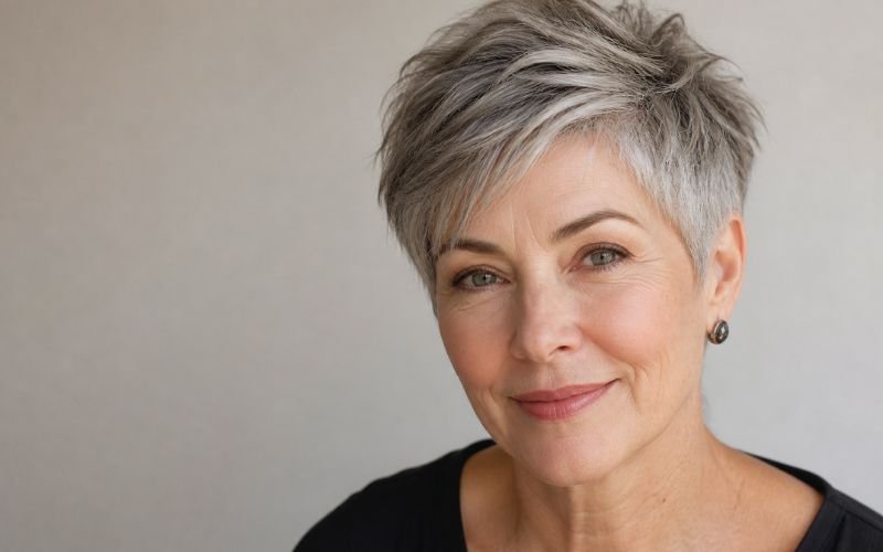 textured crop haircut for older women with fine hair
