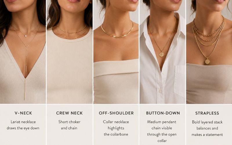 layering necklaces for different neckline styles comparison
