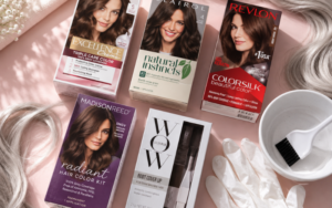 Best hair dye to color gray hair — flat lay of top product picks