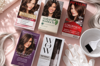 Best hair dye to color gray hair — flat lay of top product picks