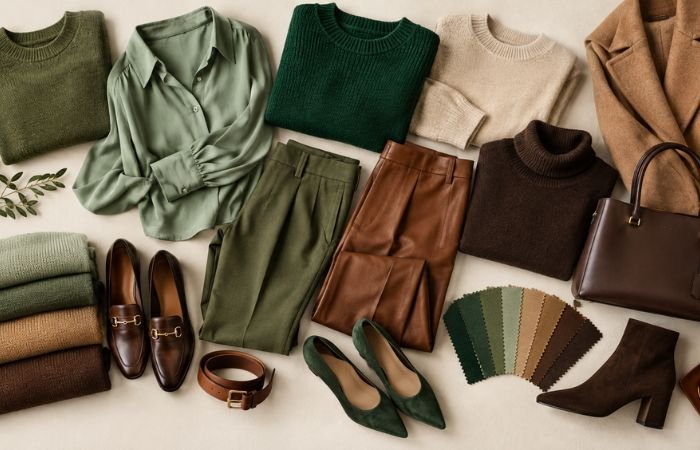 Green and brown color combinations including olive tan sage beige and forest chocolate