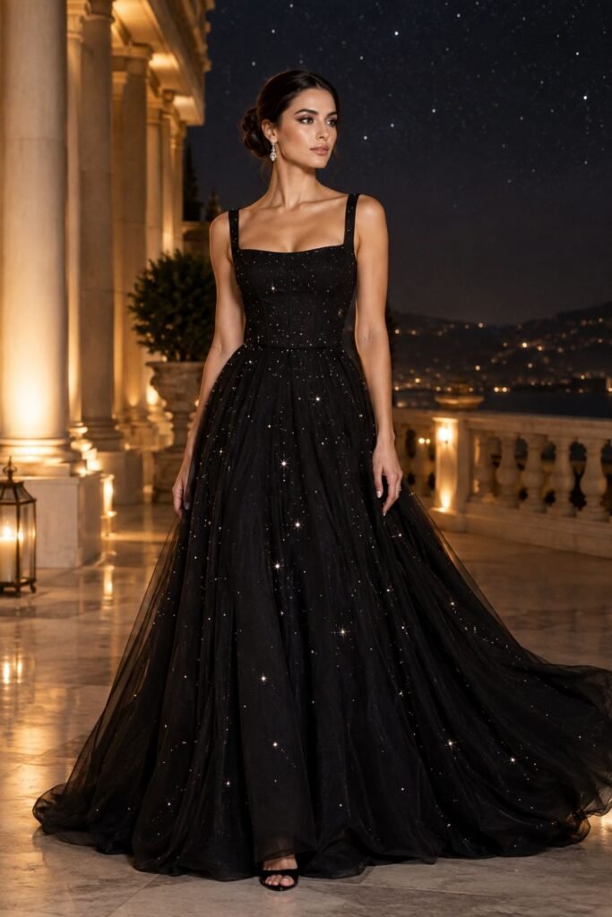 celestial black gown galactic glam outfit
