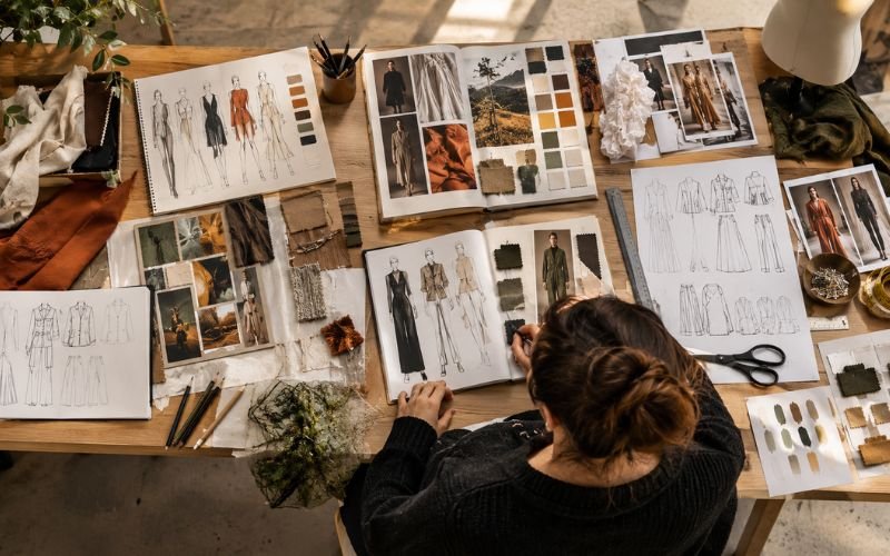 Fashion student preparing a portfolio for fashion school admission