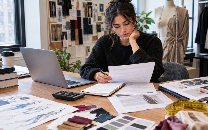 Fashion student reviewing tuition and financial aid information
