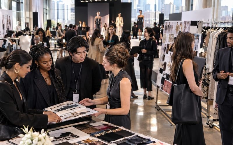 Fashion students networking with industry professionals