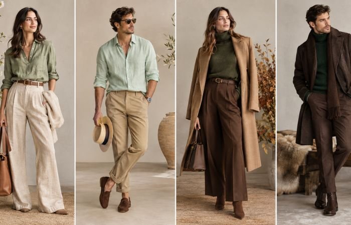 Green and brown outfit ideas for spring summer fall and winter
