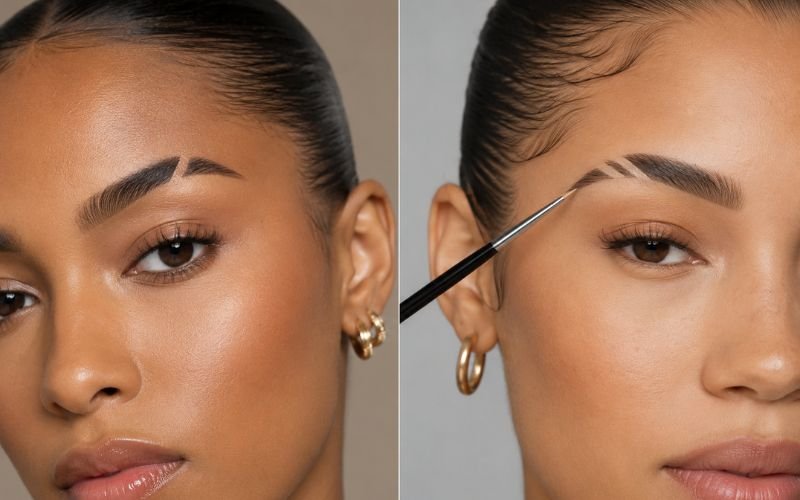 Real and temporary eyebrow slit comparison
